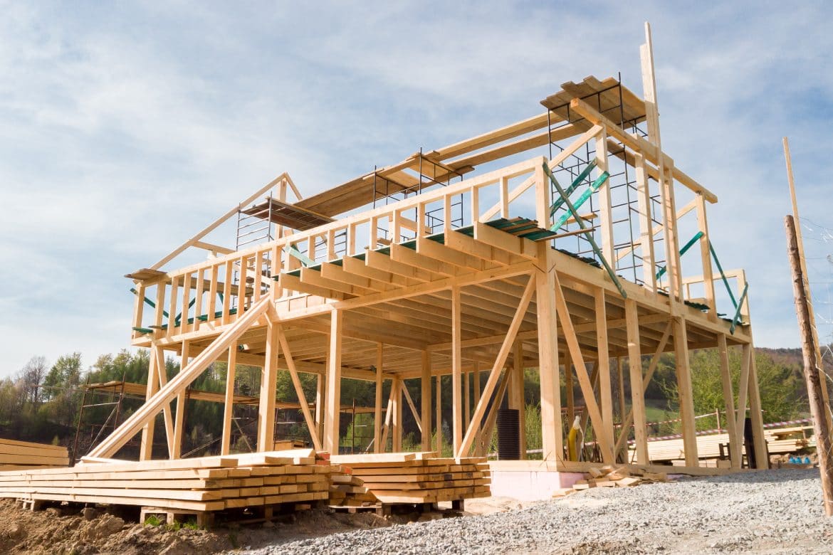 Framing of a new wooden house under construction